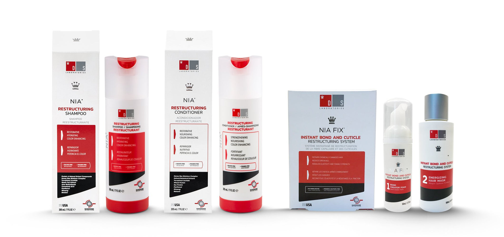 NIA Hair Restructuring Kit | High-Performance Hair Restructuring Shampoo & Conditioner + Nia Fix